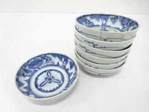 古伊万里　染付　花唐草　なます皿　7客揃